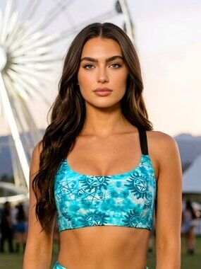 Supernatural ✦ Teal Tie‑Dye Strappy Crop Top ✦ Pentagram Graphic Size Small NWT